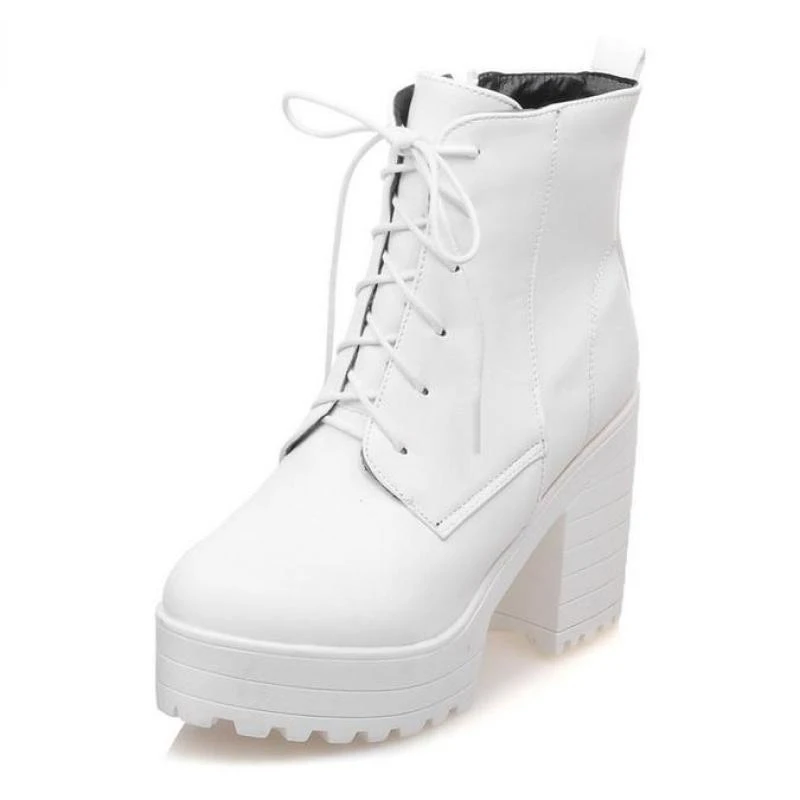 Boots Women High Heels Casual Lace Up Back Cosplay  Boots White Shoes Platform