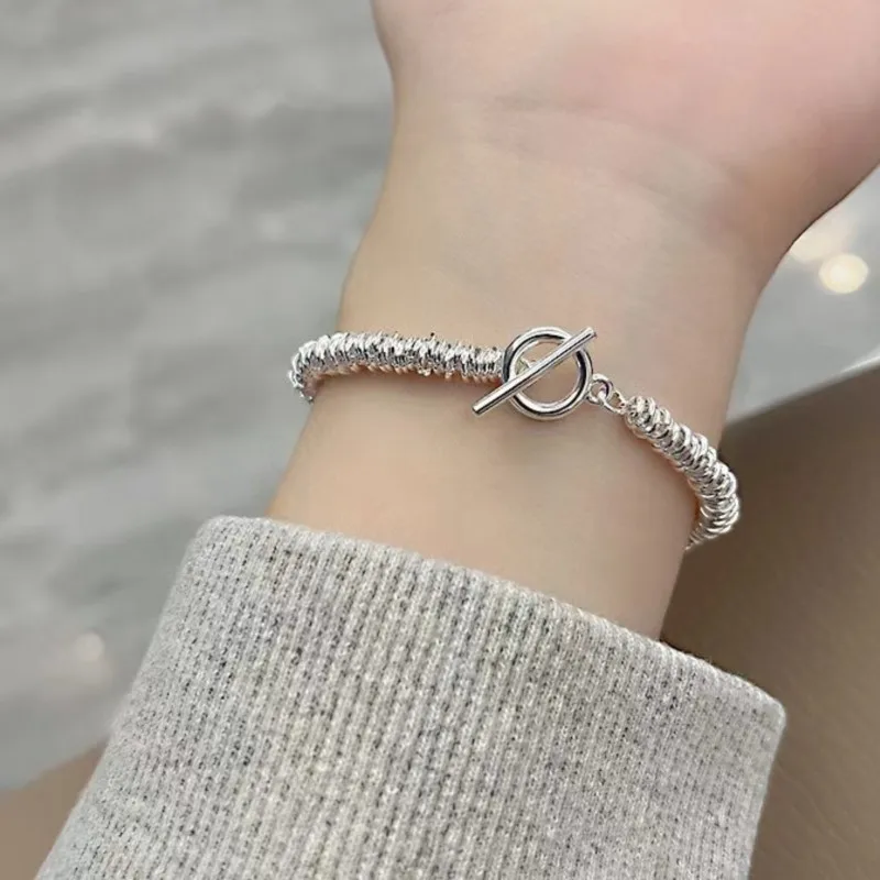 Silver Color Personalized OT Buckle Bracelet for Women Sparkling Waves 2024 New Fashion Chain Jewelry Gift Party pulseras