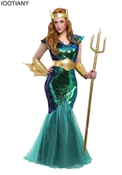 IOOTIANY Men's Poseidon Costumes Adult Egypt Egyptian Pharaoh Prince King Cosplay Fancy Dress Women Sea Siren Mermaid Costume