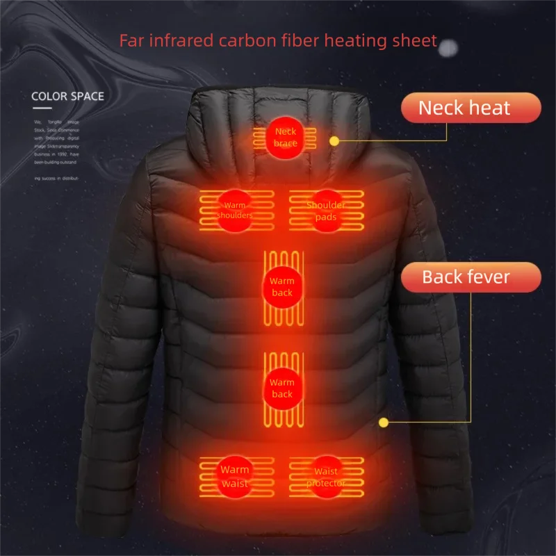 19 Areas Winter Heated Jacket for Men Women USB Electric Heating Cotton Jacket Waterproof Warm Hooded Thermal Self Clothes