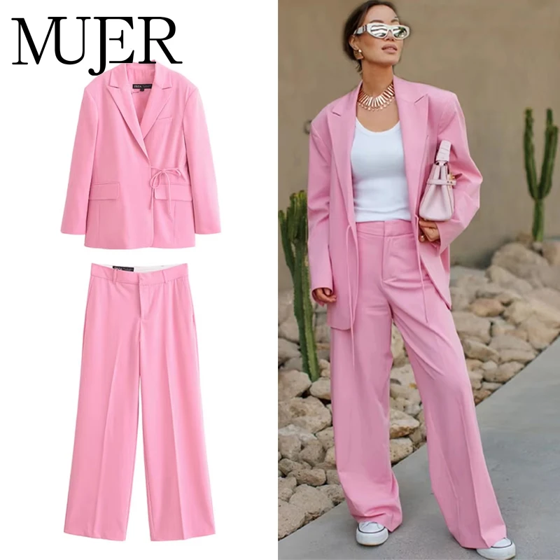

MUJER 2025 Woman Blazer Suit Set Casual High Waist Women's Pants Suits Straight Blazers Tailoring Set 2 Piece Woman Trousers Set