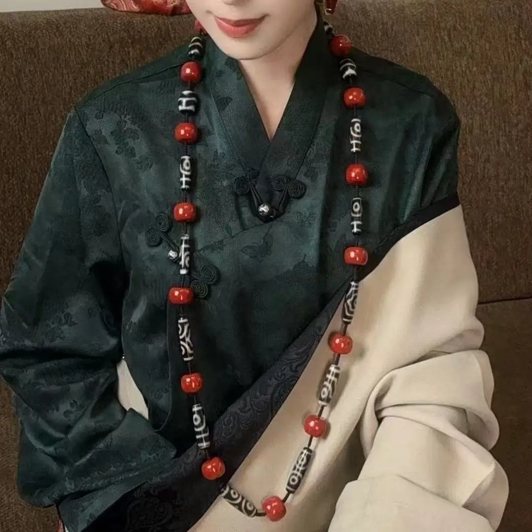 

Тибетская имитация коралла фило красный Тайвань дзи танцевальный свитер ожерелье