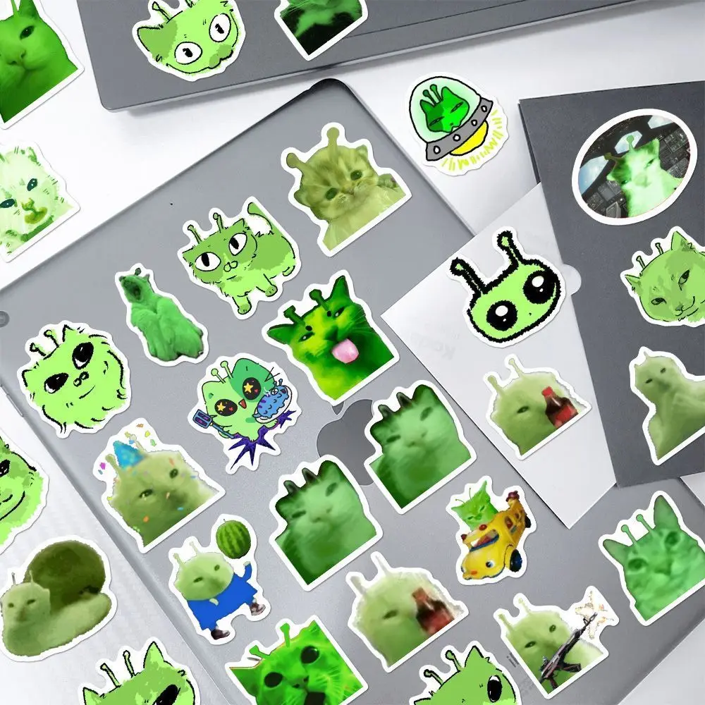 50/100pcs Funny Alien Cat Meme Stickers Green Alien Decals For Phone Laptop Suitcase Notebook Skateboard  Alien Cat Stickers