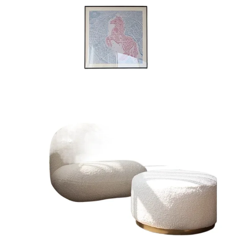 

Nordic simple lamb wool so fa living room cafe lazy single small so fa with se at