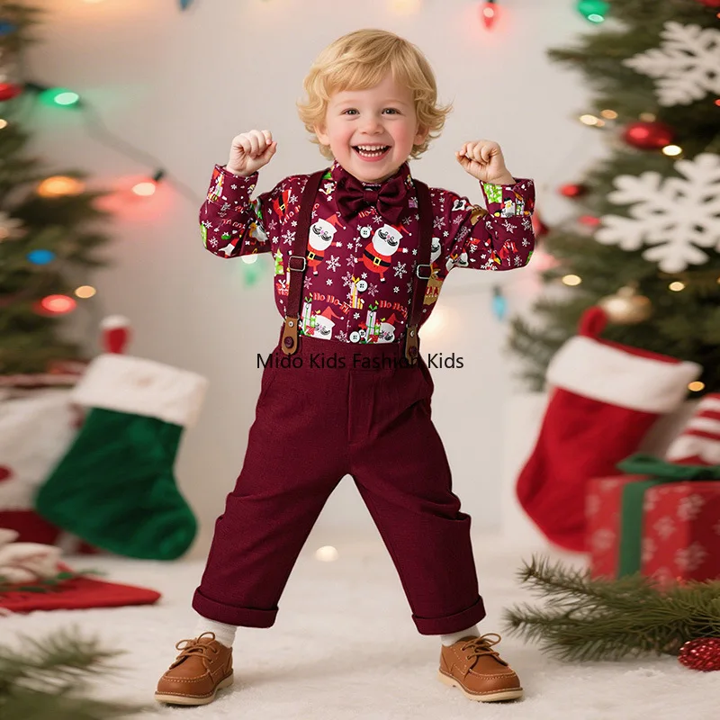 

Рождественский костюм для выступлений для маленьких мальчиков, комплект из 2 предметов, торжественная одежда для хозяев, 80-140 см