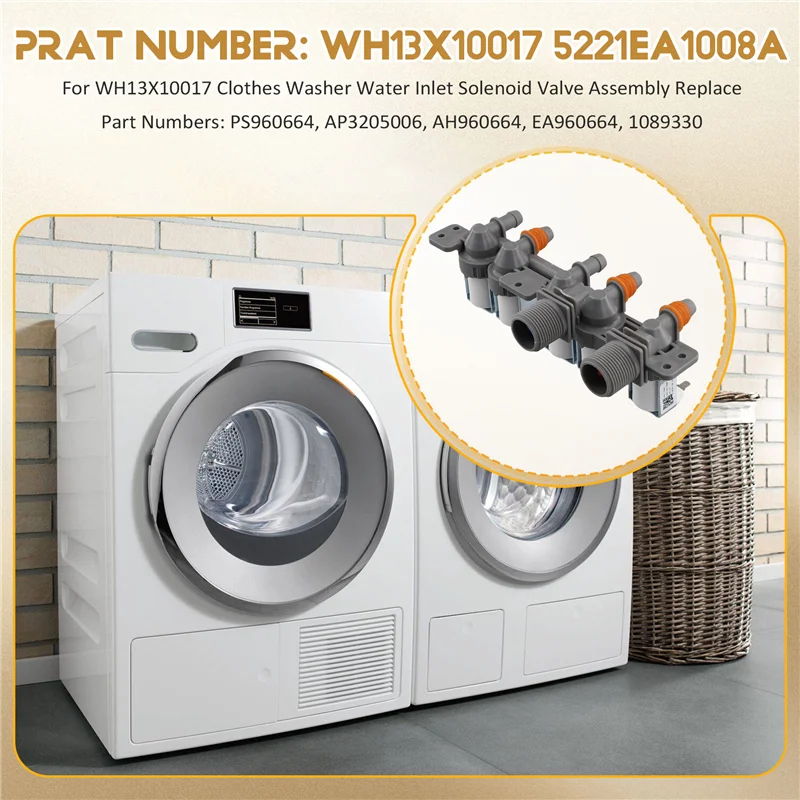 

AS94-5221EA1008A WH13X10017 Впускной клапан для воды шайбы для шайбы GE WPGT9150H0MG, WPGT9150H0WW, WPGT9350C0PL, WPGT9350C0WW