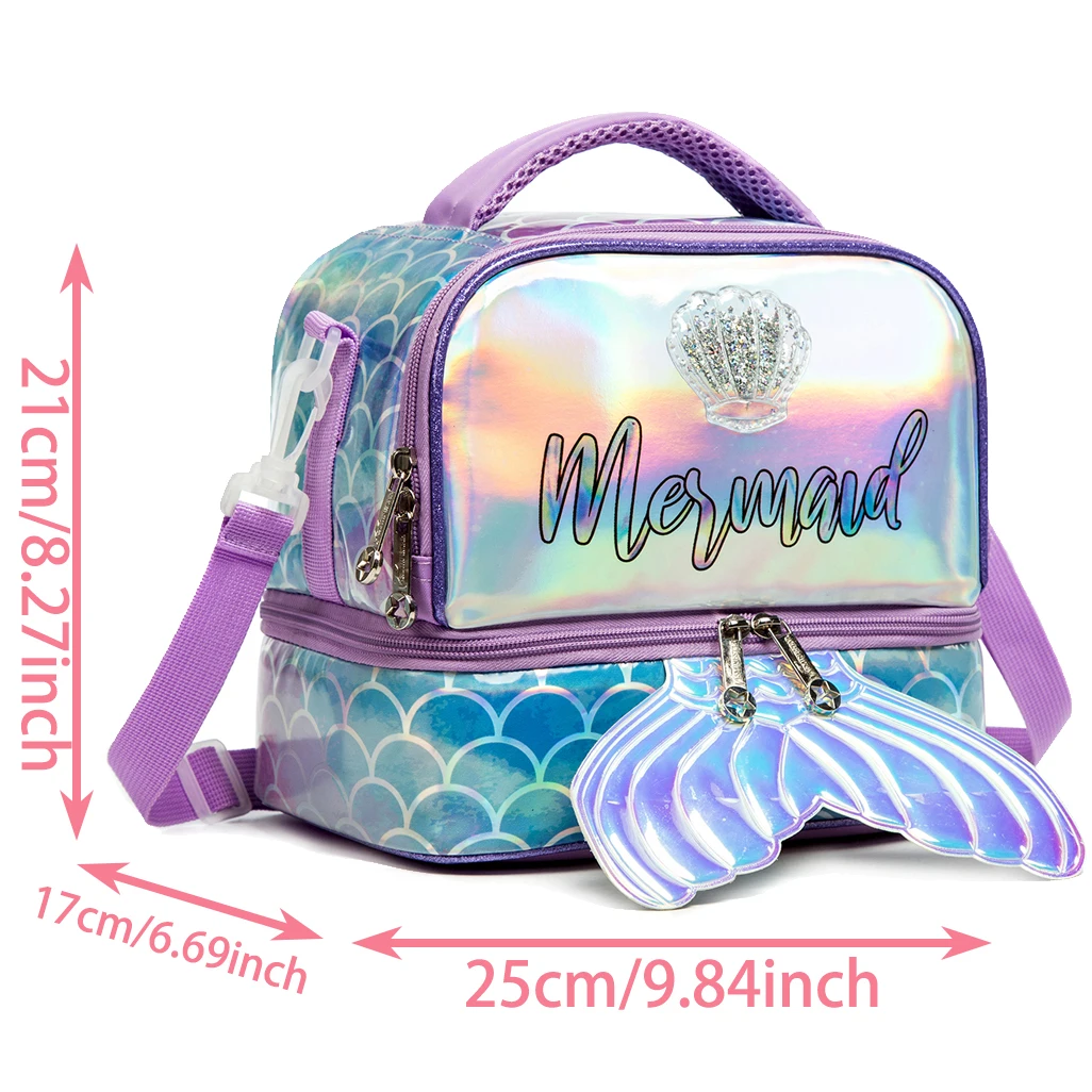 Mermaid Lunch Box for Girls 5-12 Bento Box for Kids with Ice Pack Lunch Box with Stainless Steel Water Bottle