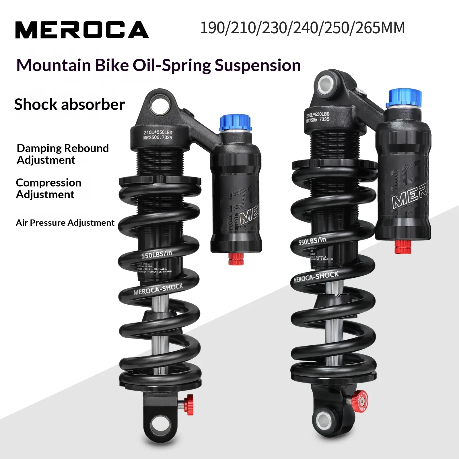 

Амортизатор задний пружинный MEROCA RCT-2 для горного велосипеда с регулировкой демпфирования, 190/210/230 мм, для двухподвесных MTB