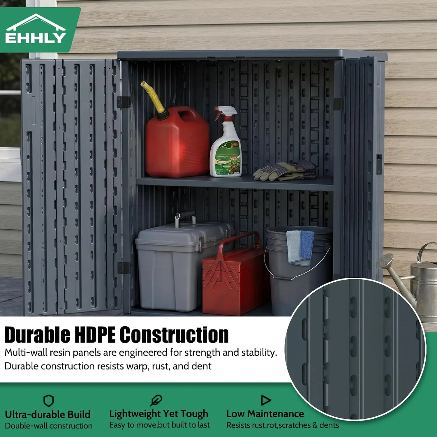 Heavy Duty Outdoor Storage Cabinet Weatherproof 14 Cuft Garage Cabinet 2 Adjustable Shelves Lockable Pantry Organizer 31Wx23Lx34 image 5