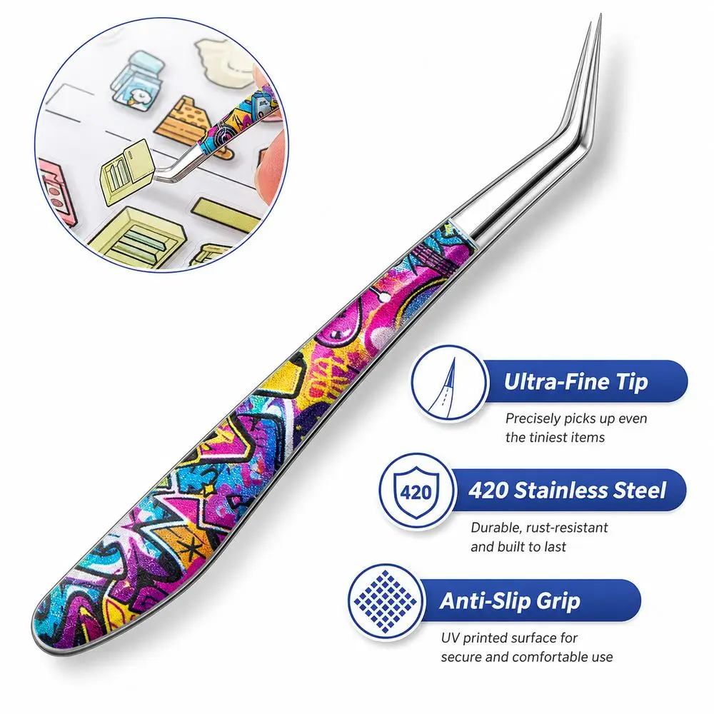 Metal Curved Stickers Tweezers Anti-static High Precision Lashes Extension Tweezer Cartoon Bean Tweezers Extensions Grafting