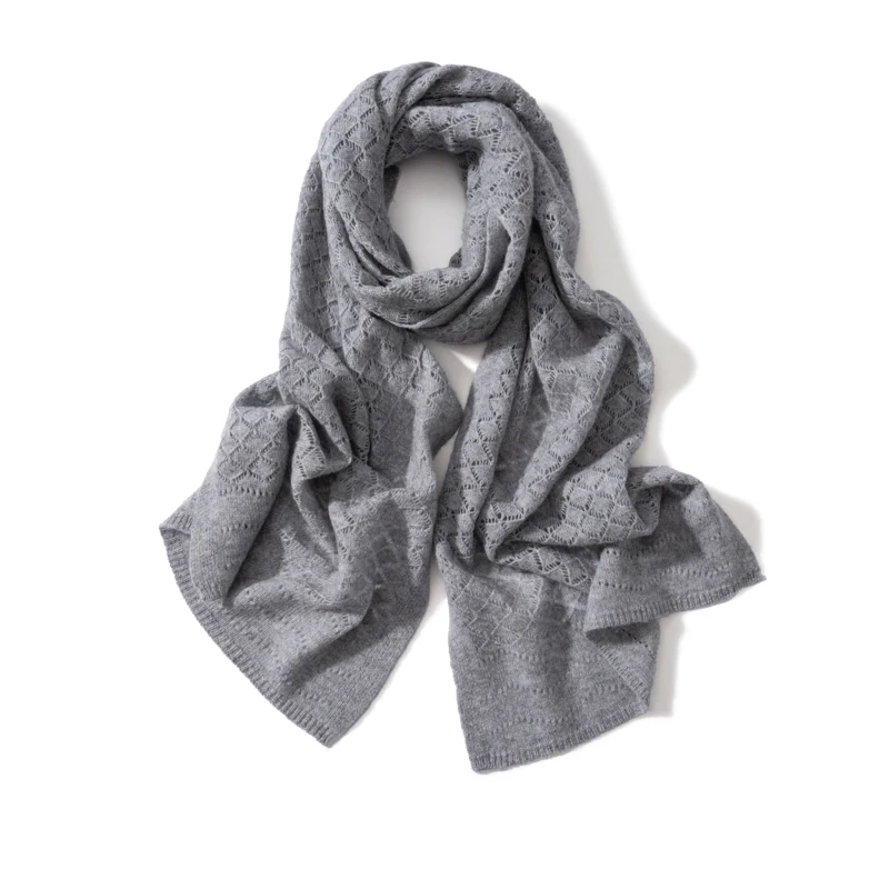 

Женский однотонный шарф из 100% кашемира с полой сеткой, вязаный ветрозащитный элегантный шейный платок с вышивкой для женщин, банкета