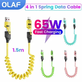 Cavo di ricarica 4 in 1 da 65 W Cavo dati di ricarica rapida USB tipo C multiporta per iPhone 16 15 Xiaomi Samsung PD 27 W Cavo di illuminazione