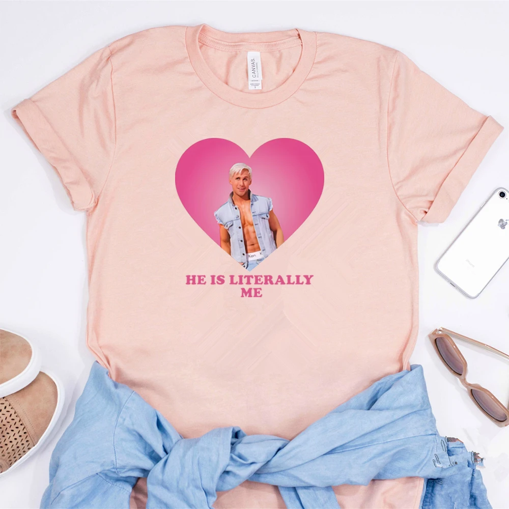 He Is Literally Me Ryan Gosling Shirt Ryan Gosling As Ken Shirt Hot 2023 Tee Cute Retro 90s Y2k T-shirt Women Kawaii Hipster Top