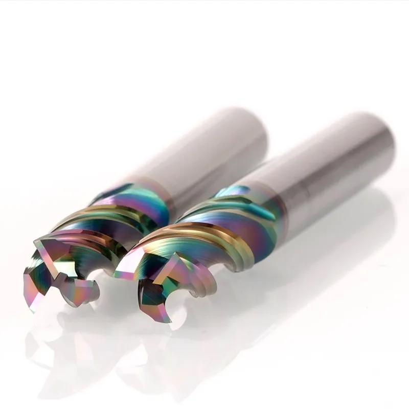 ROMTIC Tungsten Steel Carbide Colorful Coating 3-Flute U-groove End Mill For Aluminum HRC65 CNC Machinery Milling Cutter Tool