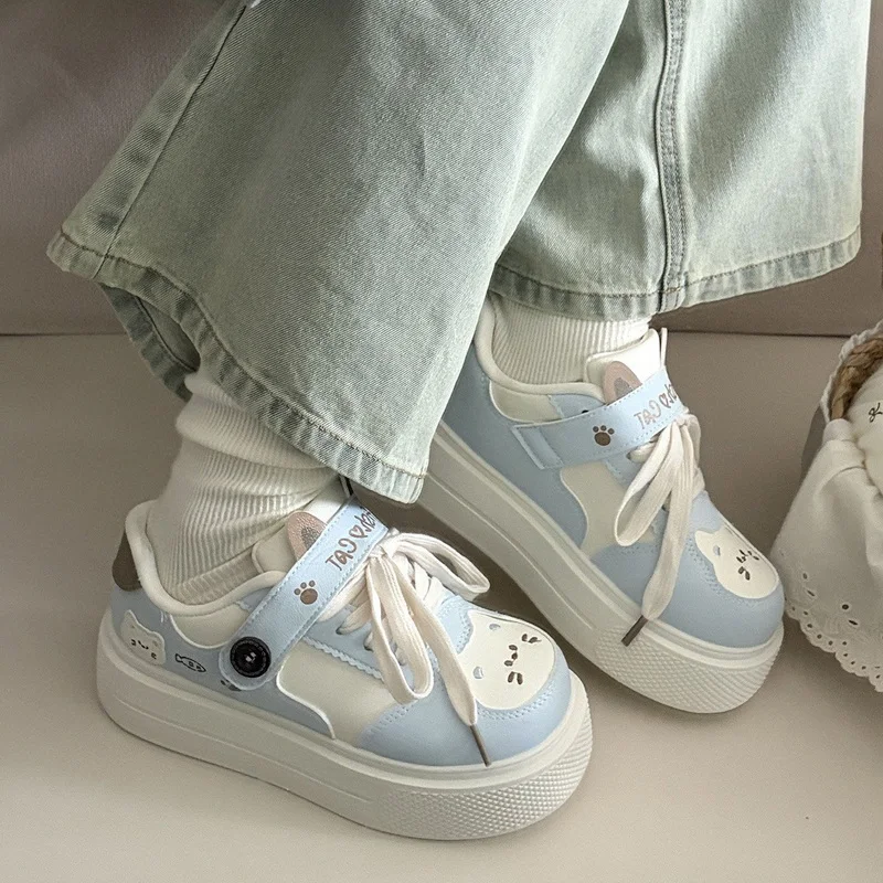 New Platform Cat Sneakers Women's Leatherette Sports Shoes Niche Kitty Paw Trainers Teen Girls Chunky Athletic Skate Shoes Woman view 5