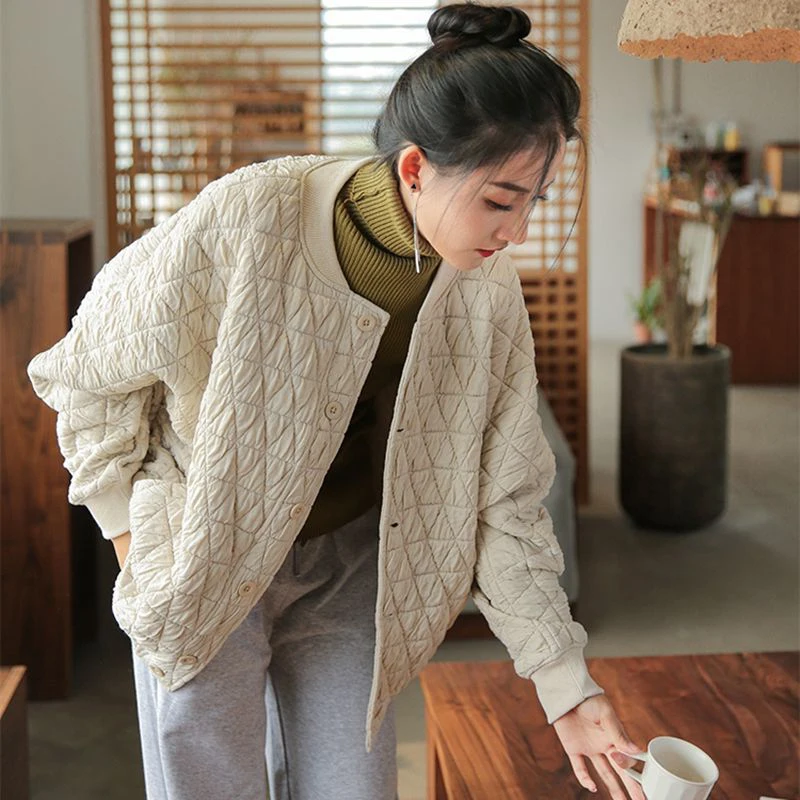 

Женский утепленный кардиган большого размера с ромбовидным узором, длинными рукавами, в винтажном художественном стиле, осенне-зимний, из хлопка