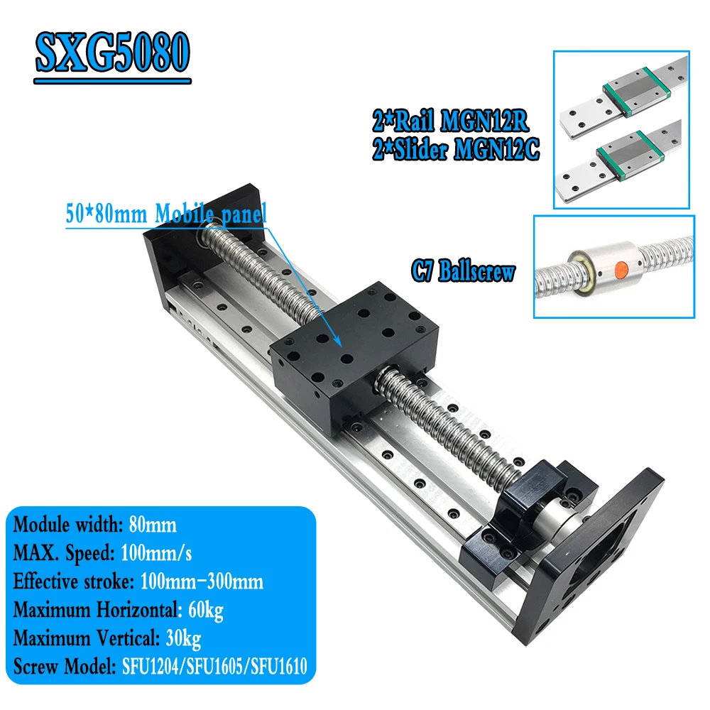 CNC Ball Screw Sliding Table Linear Rail100-300mm Stroke SFU1605 C7 Ballscrew Sliding Table Stage Linear Rail for CNC 3D Printer