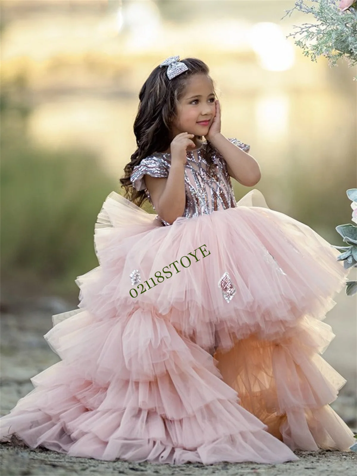 

White Flower Girl Dress Layers Girl Dress Feather Wedding Party Dress Kid's Birthday Dress First Communion Dress