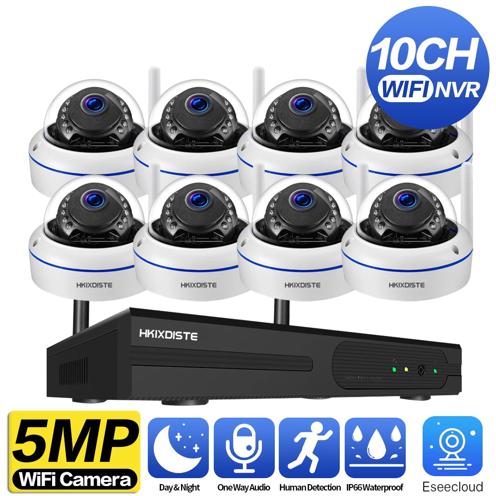 

5MP 10CH Audio Wireless Camera CCTV Kit Audio Record Outdoor Explosion-Proof Dome Video Security Camera System WIFI NVR Kit