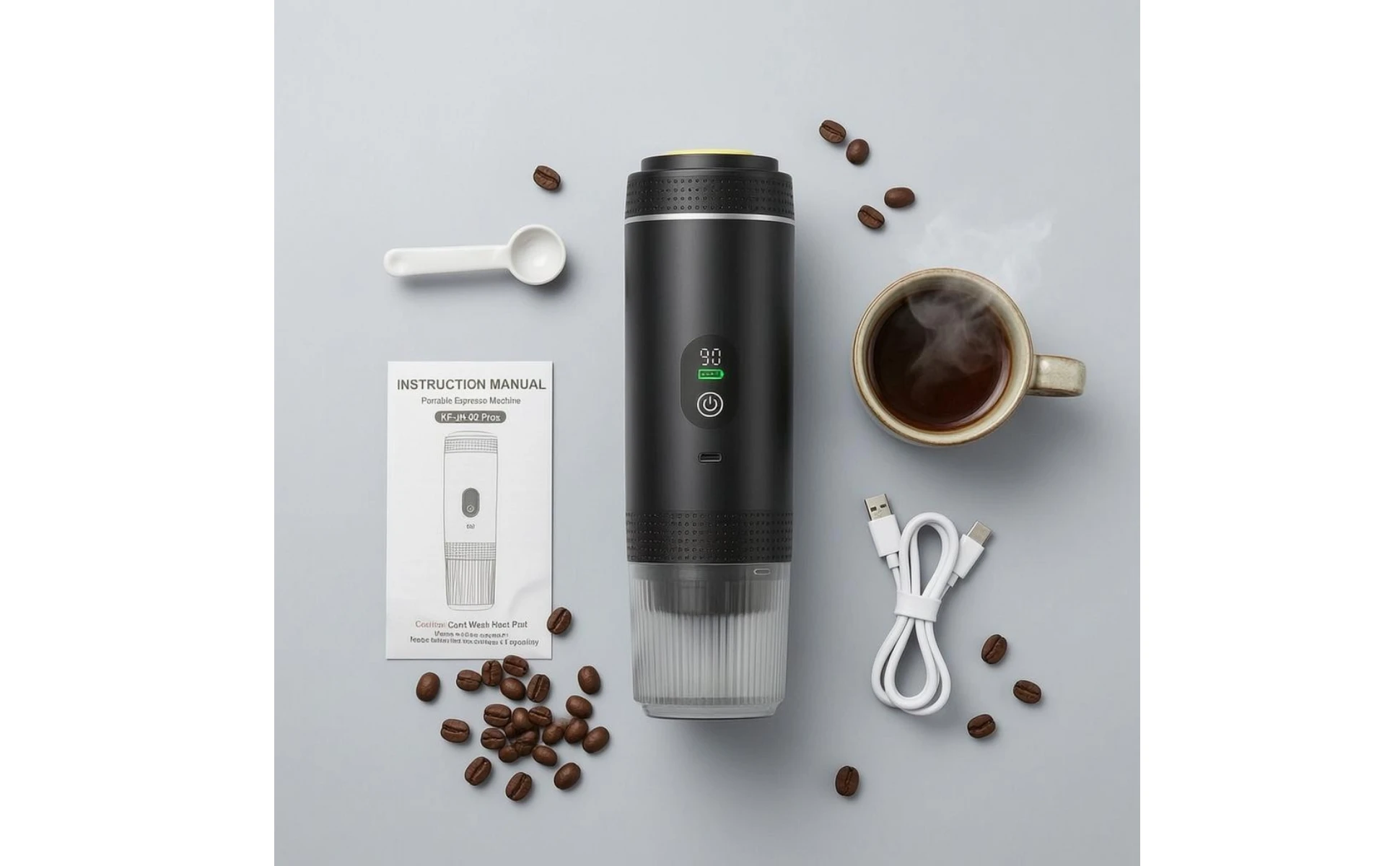 Portable Espresso Machine LED Display USB Rechargeable Espresso Machine Travel Coffee Brewer Transparent Chamber