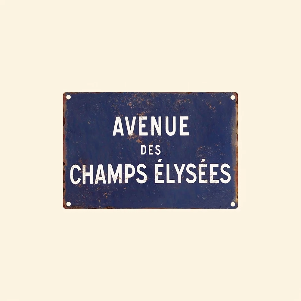 Iconic Champs Élysées Sign für Raumdekoration, präsentiert klassische französische Eleganz mit einem Vintage Parisian Street Vibe. Dieser Alu
