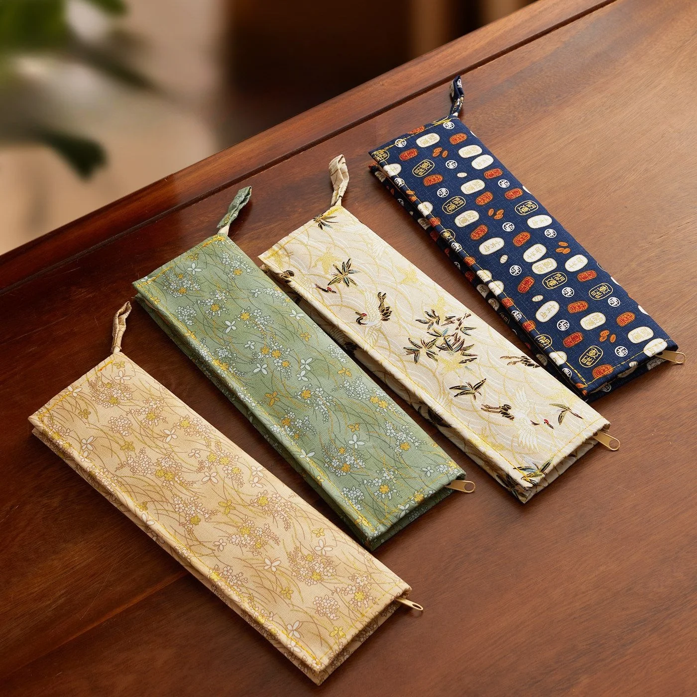 Retro Bamboo Calligraphy Brush Roll With Zipper Portable Storage Pouch For Writing Brushes Art Supply Organizer
