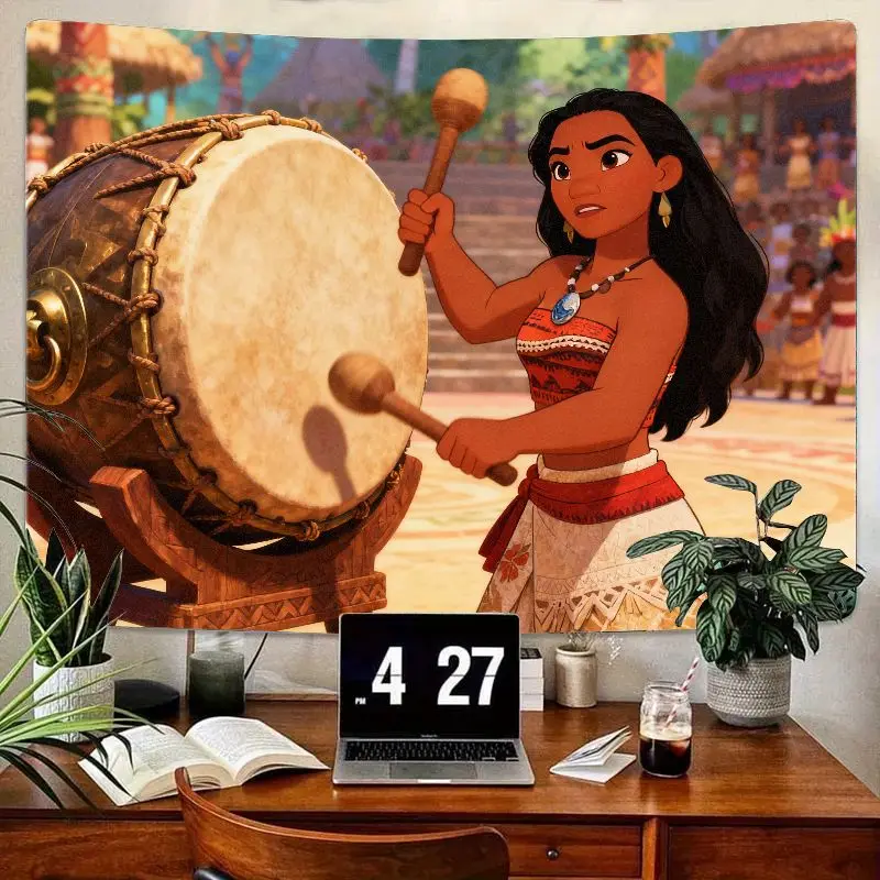 

1 шт. гобелен Disney Moana Adventure, настенный декор принцессы в виде племенного барабана, яркое домашнее искусство из полиэстера, подарок для детской комнаты для фанатов