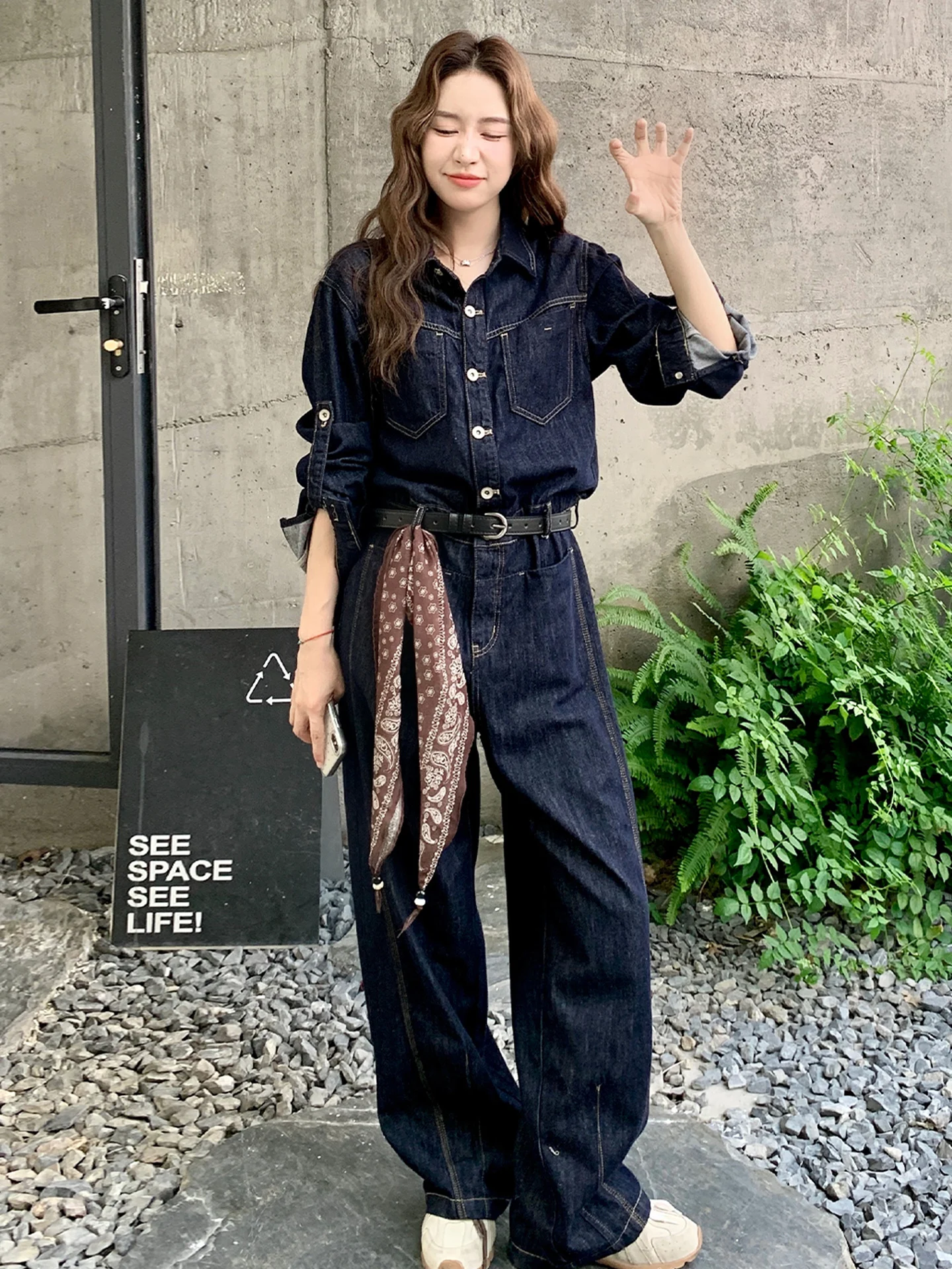 

Korean Sle Denim Overalls Women's Faion Spring New Small Size Wide Leg Pants Versatile High Waist ket Detail Casual