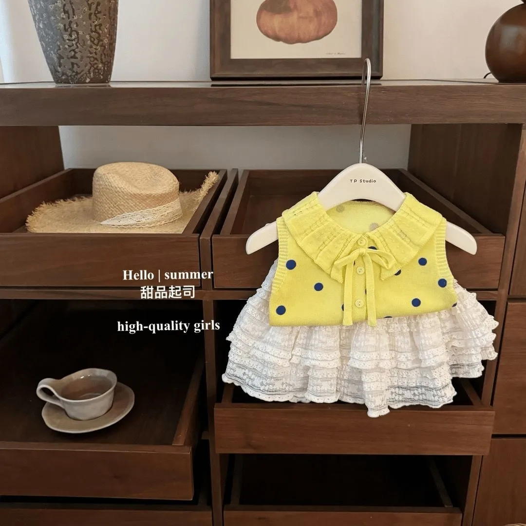 

Summer Baby Girl Set Fashion New Children's Polka Top+Cake Skirt Sweet Princess Two Piece Set