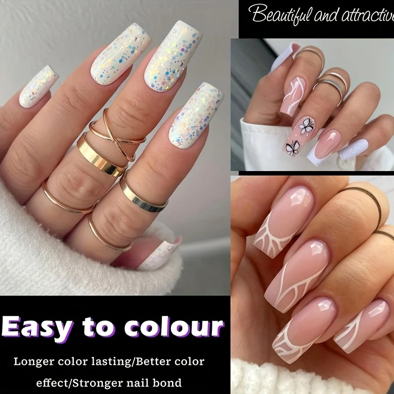 120/240/330/600pcs Medium Square Fake Nails - Clear Press-On Nails with Removable Gel Tips, Full Coverage Artificial Nails for S