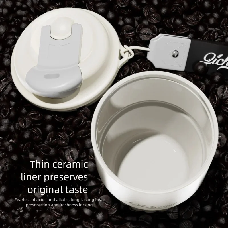 زجاجة ترمس من الفولاذ المقاوم للصدأ 316، كوب عازل للقهوة من السيراميك 410 مل، قوارير مفرغة محمولة للسفر كوب قهوة خارجي