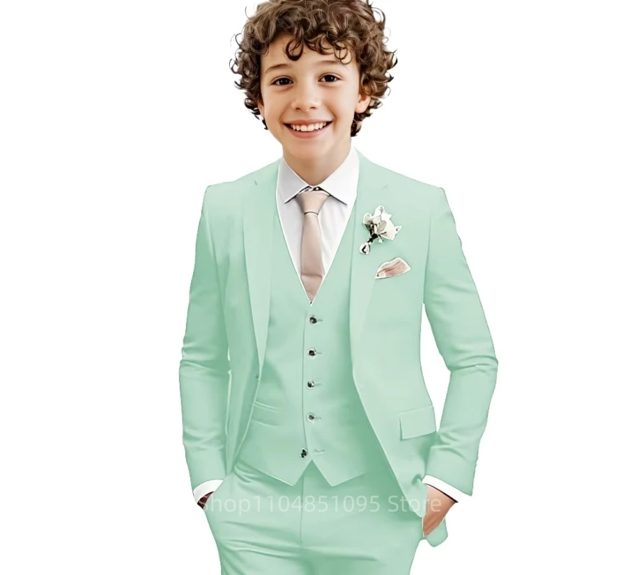 

Green Boys Suit 3 Piece Set Fashion Design Jacket Pants Vest Wedding Kids Tuxedo Formal Graduation Outfit Stage Performance Suit