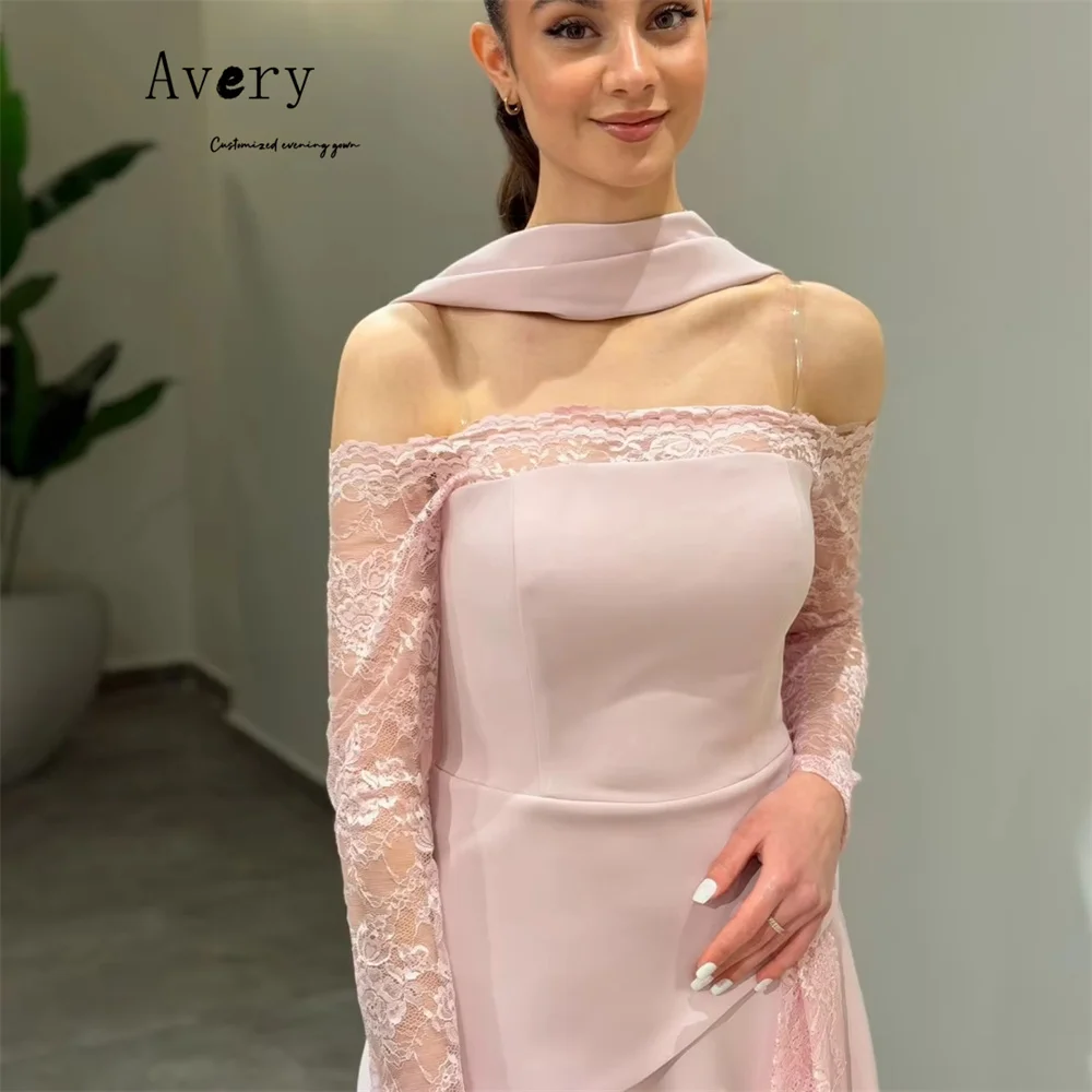 Avery personnalisé rose dentelle broderie manches longues robes de Cocktail élégantes 2025 femme robe de soirée de luxe robes de soirée luxueuses