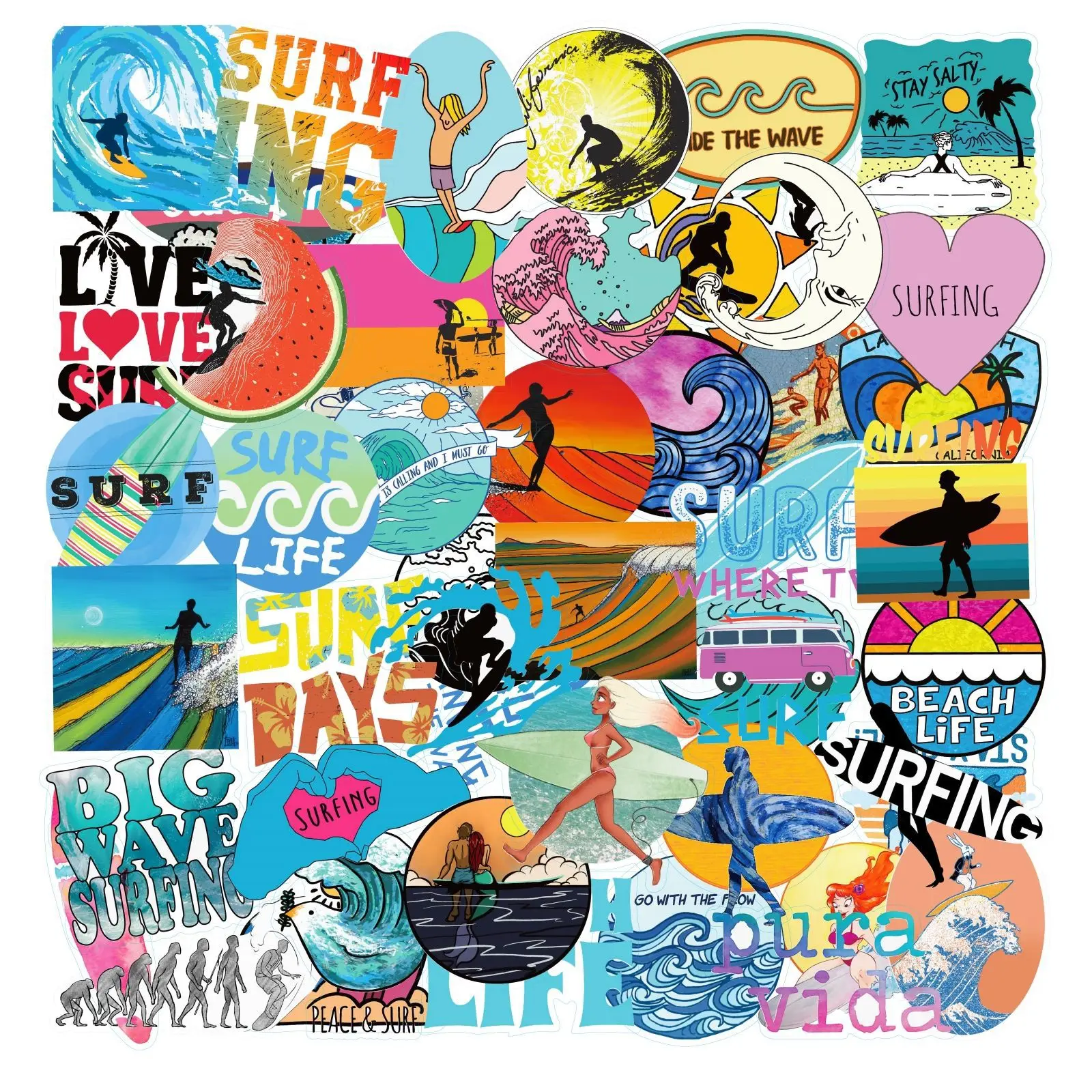 

10/50/100PCS Beach Surfing Fresh Summer Doodle Cartoon DIY Decorative Laptop Suitcase Guitar Waterproof Sticker Kids Toy