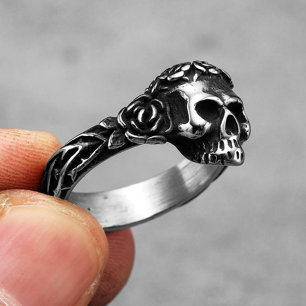Aesthetic Rose Skull Men Rings Stainless Steel Women Jewelry Punk Rock Vintage Black Gothic Fashion Accessories Gift Wholesale - view 5