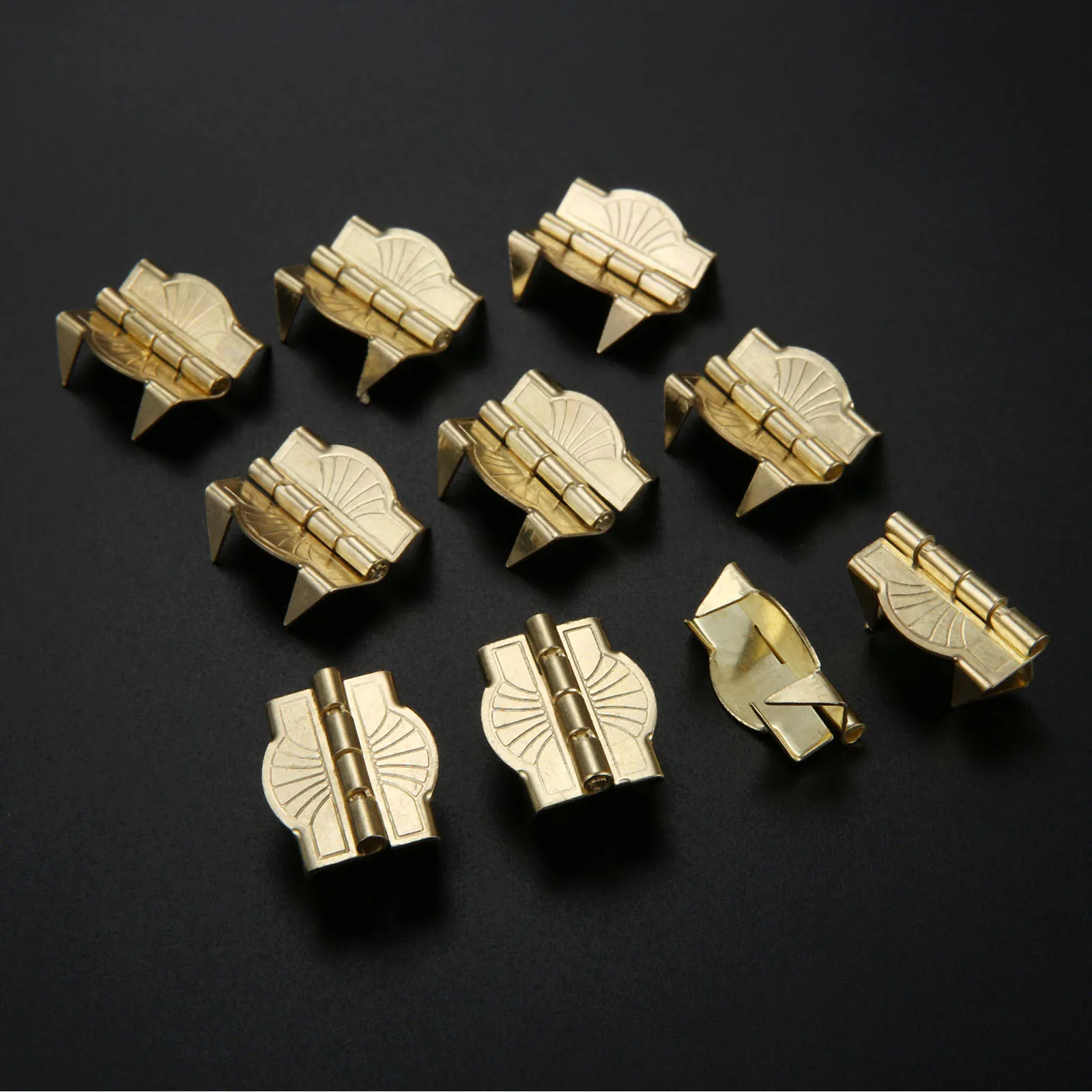 

50/100pcs Golden Hinges with Legs Corners Hinge Feet Cabinet Door Luggage Decor Jewelry Box Wine Case Furniture 25mm*17mm