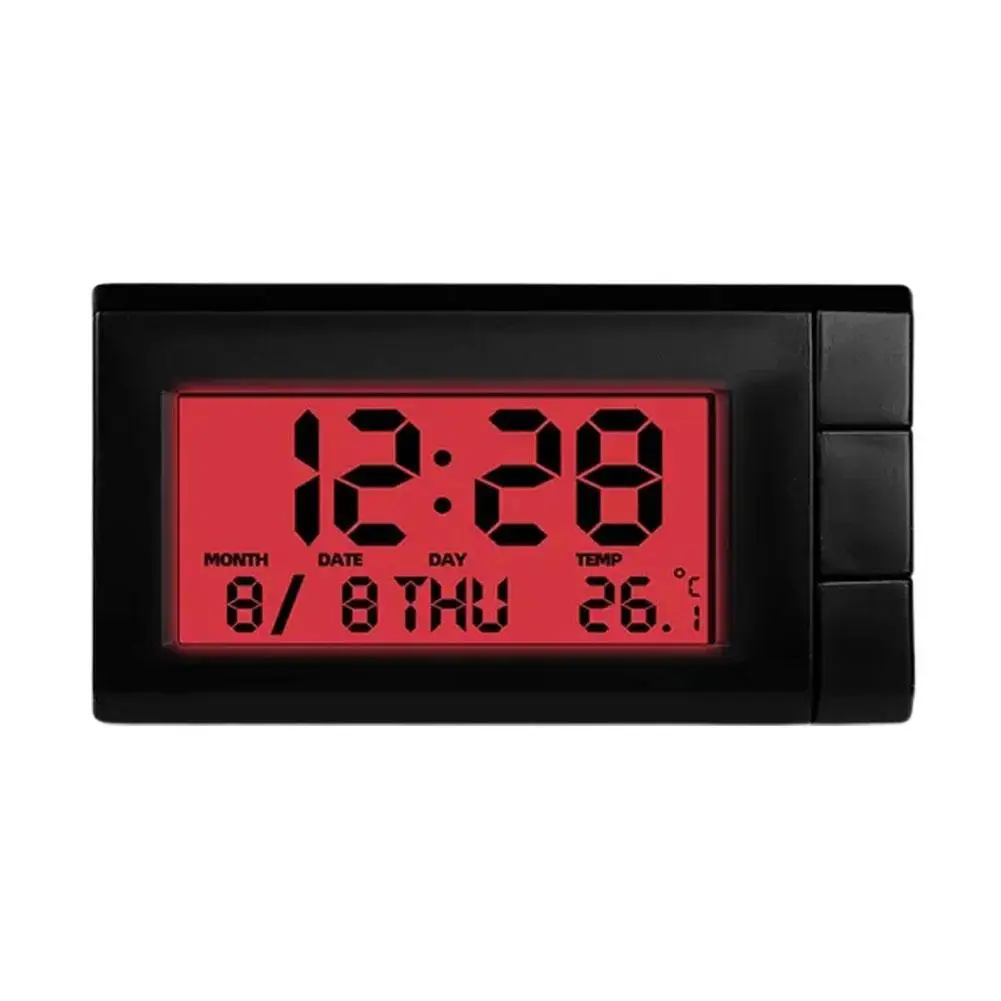 Car LCD Digital Display Clock Auto Watch Thermometer Car Self-Adhesive Ornaments Clock Electronic Temperature Display K8T4