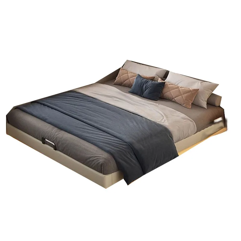 

Flush edge, suspended bed frame, cream style, simple, modern, mortise and tenon structure, ribs