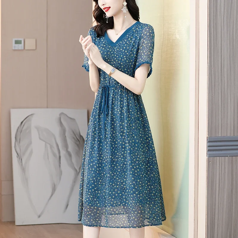 Robe marine en mousseline de soie, mode française, mi-longue, nouvelle collection printemps et été 2021, robes élégantes à volants, couleur unie, décontractées