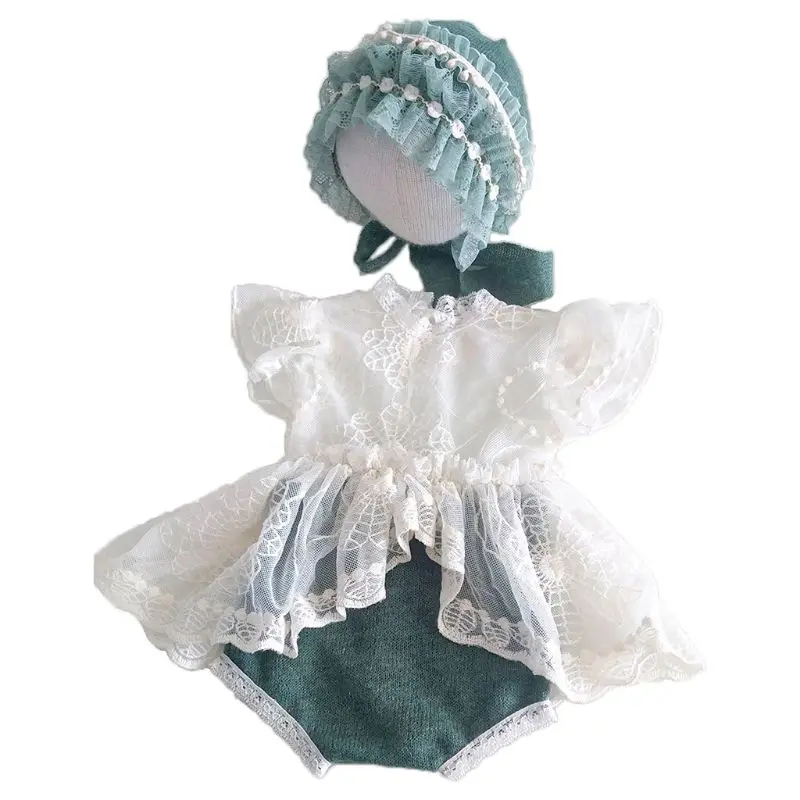 Newborn Photography Props Hat Set Jammies Pajamas DIY Photograph Studio Accessories Lace Handmade Dropshipping