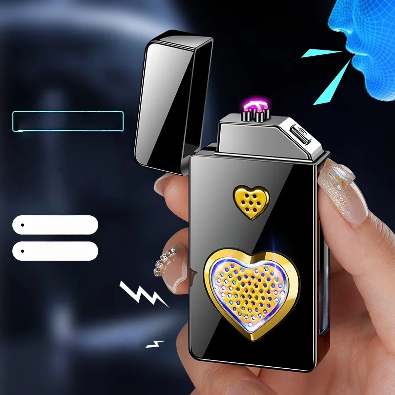 Heart Shaped Electric Lighter, USB Rechargeable Plasma Lighter with LED Light, Novelty Lighter for Women & Gifts