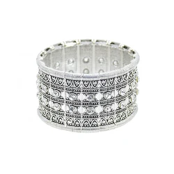 Fashion Ethnic Gypsy Elastic Bracelet Bangle For Women Carved Geometric Crystal Vintage Beach Stretch Boho Bracelet Punk Jewelry