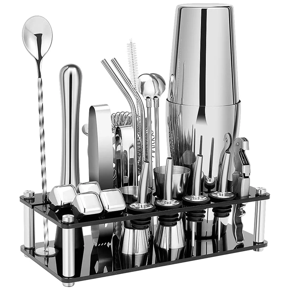 

Cocktail Shaker Set Boston Stainless Steel Bartender Kit with Acrylic Stand & Cocktail Recipes Booklet