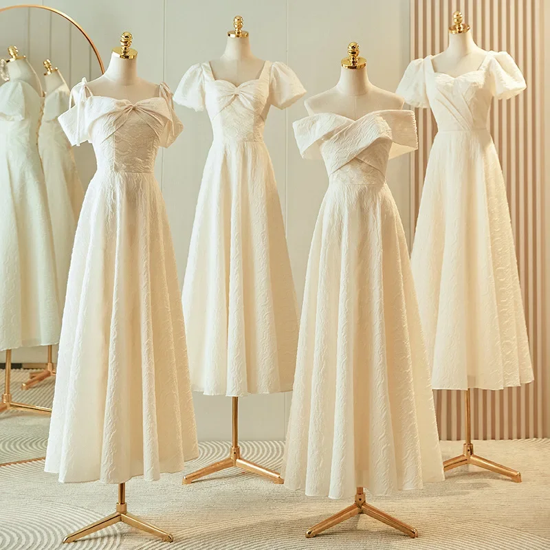 ชุดเพื่อนเจ้าสาวงานแต่งงาน ชุดราตรี แขนสั้น ผ้าลูกไม้ผูกเชือก ปรับได้ สำหรับงานเลี้ยง งานพรอม งานพิธีการ