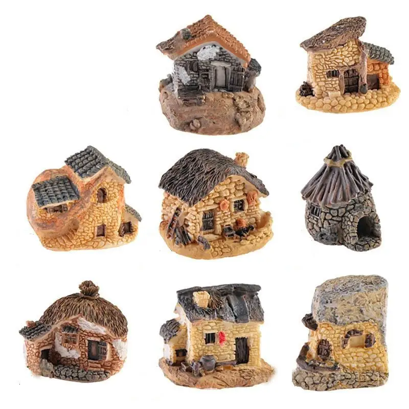 1Pcs Mini Small House Cottages Natural Resin Toys Crafts Figure Moss Terrarium Fairy Garden Ornament Landscape Decor Home Decor