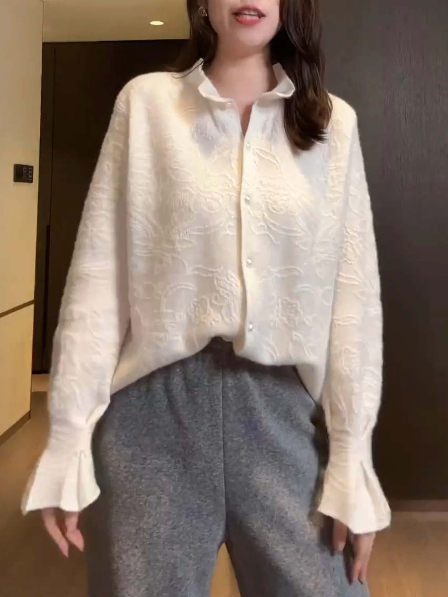 

Ele, женский белый кружевной лоскутный топ большого размера с воротником-стойкой, свободный утягивающий топ, модная повседневная внутренняя одежда