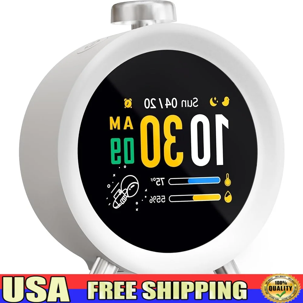 

Colorful LCD Alarm Clock Heavy Sleepers Easy Set 4 Alarms Snooze White Noise Bright Display Adjustable Volume Temperature Kids