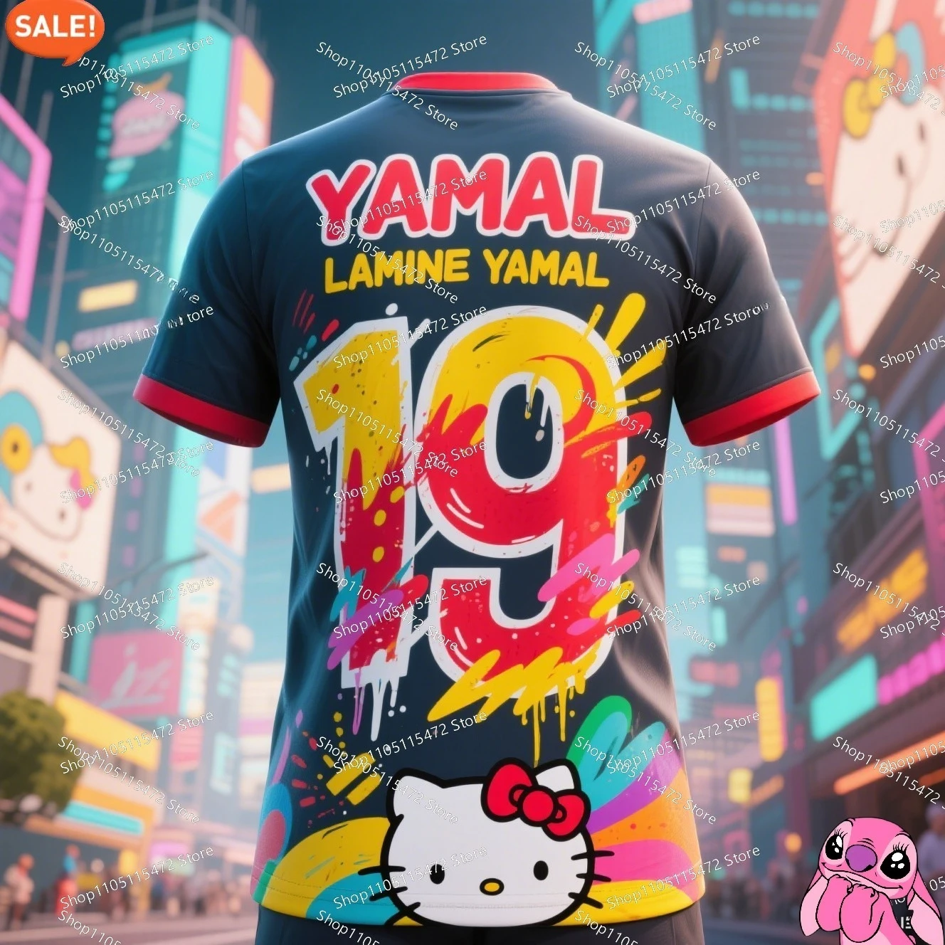 تي شيرت صيفي مطبوع ثلاثي الأبعاد إصدار YAMAL&HelloKitty كرة قدم رياضية خاصة AI مصممة لكرة القدم يوميًا بأكمام قصيرة قابلة للتنفس #1