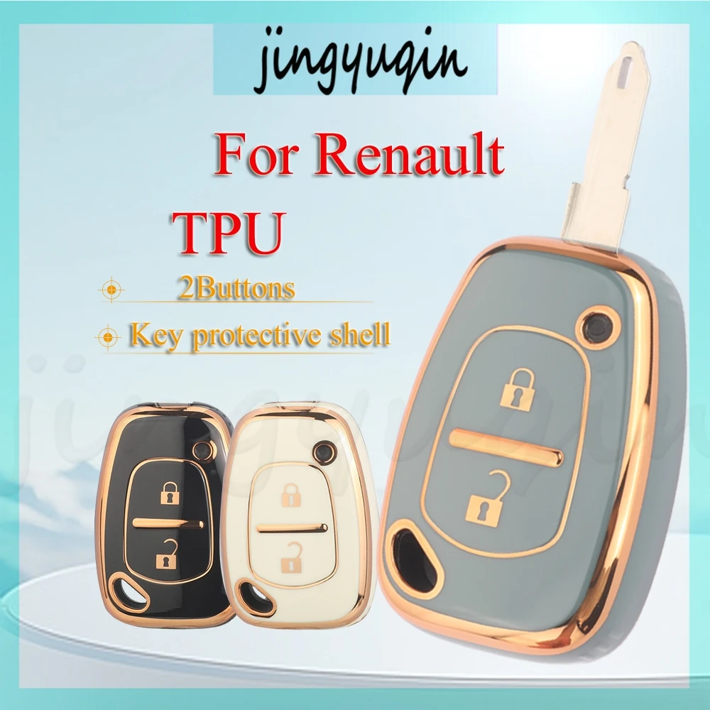 

jingyuqin для Renault - глянцевый, позолоченный черный, белый, серый, 2 кнопки, чехол из ТПУ для дистанционного ключа автомобиля, защитный чехол для ключа