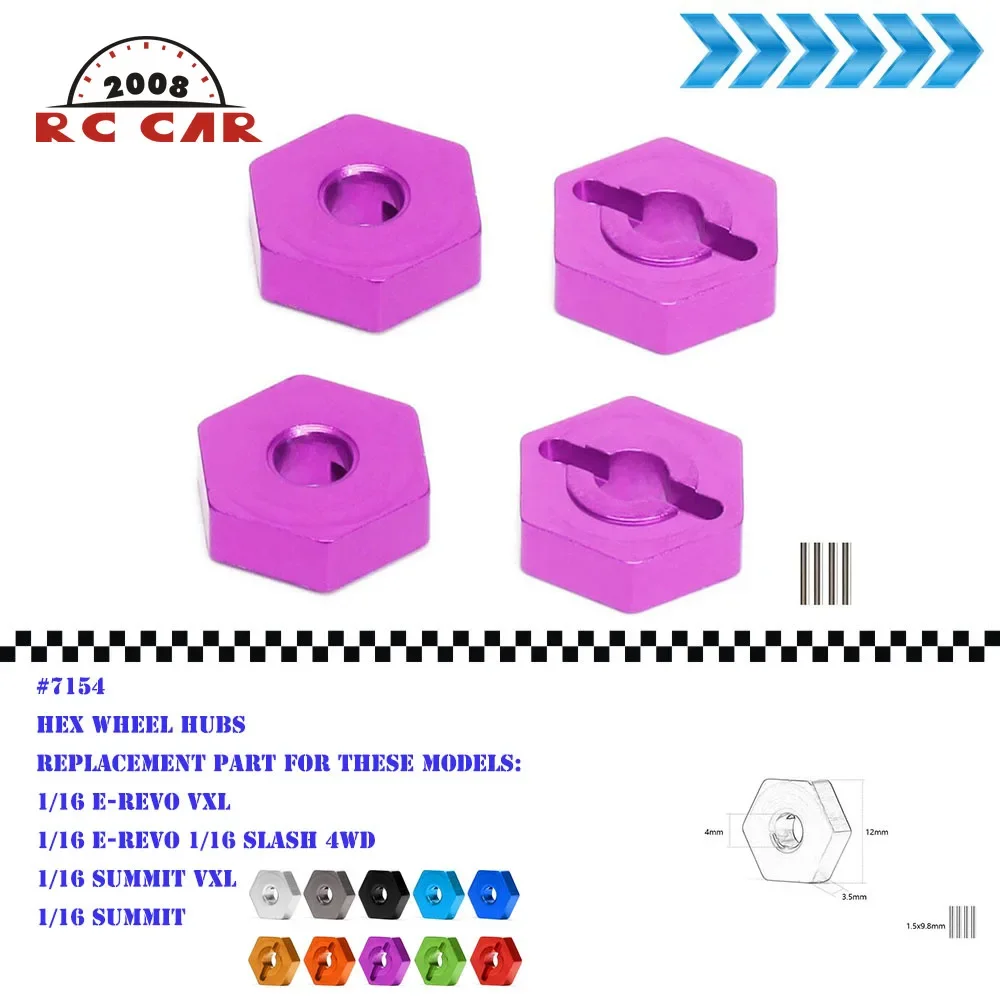 

#7154 Aluminum 12MM Hex Wheel Hubs For RC Short Truck Car Traxxas 1:16 Summit E-Revo VXL Slash 4WD